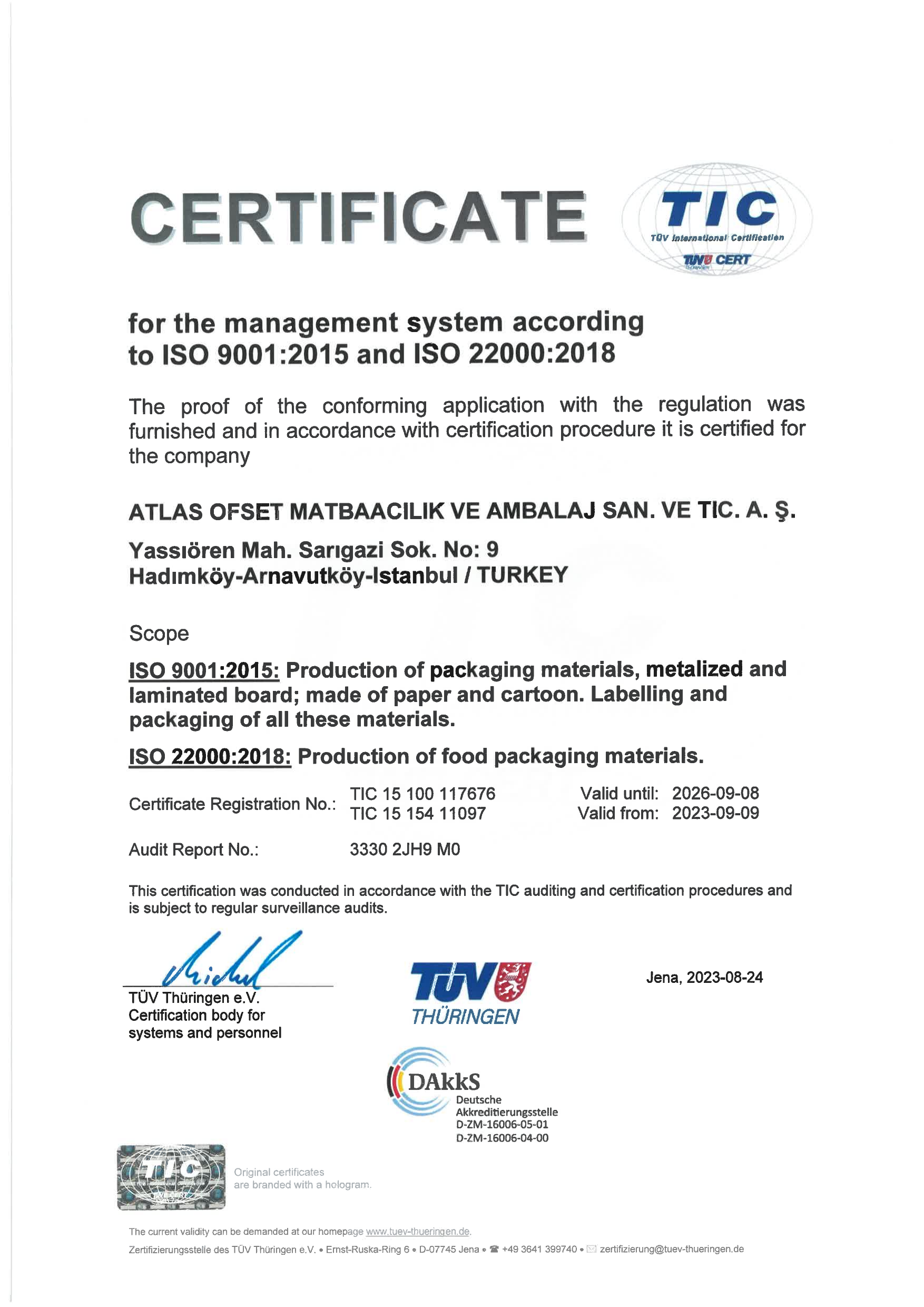 ISO 9001 & ISO 22000 sertifikası